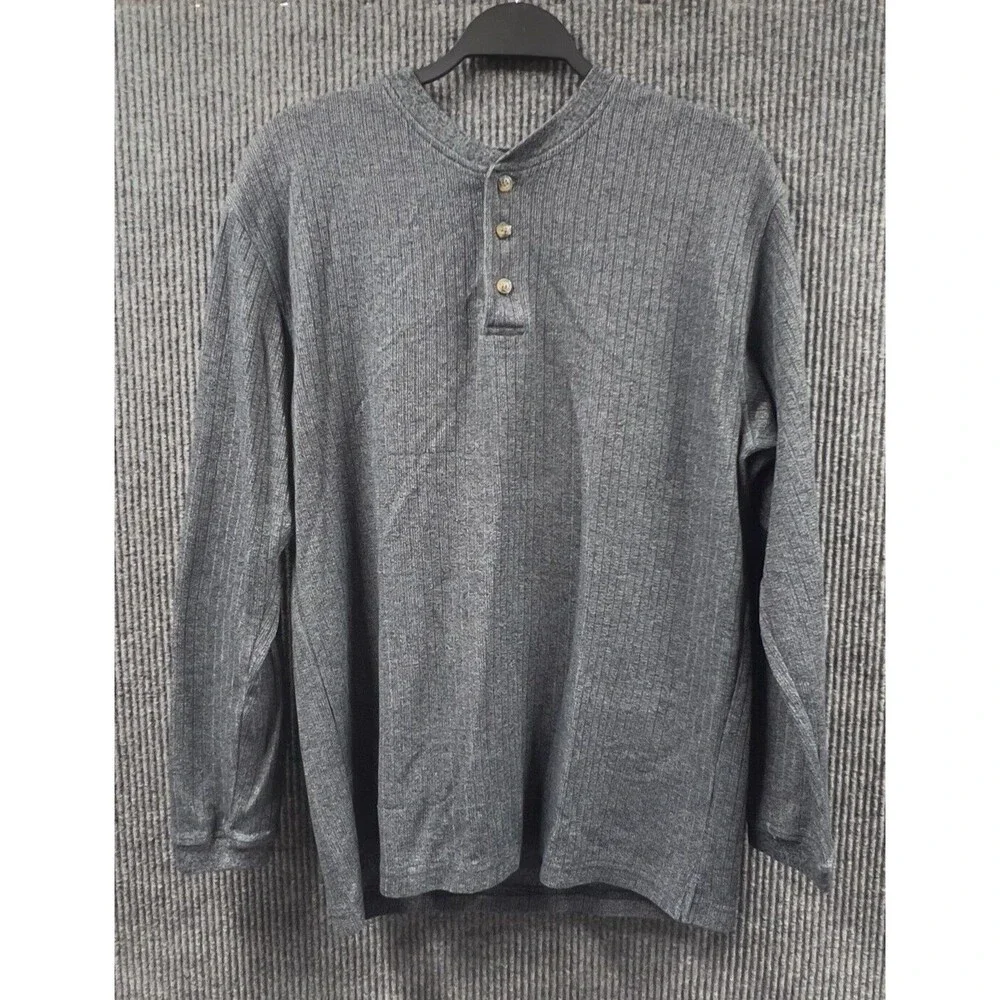 Farah Shirt Mens Medium Gray Pullover Sweater 3‎ Button Front Stretchy Knit
